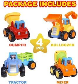 img 2 attached to CifToys Friction Powered Cars: Push and Go Construction Vehicles for 18 Month to 5 Year Old Boys and Girls - Toddler Gift Set of 4 Tractor, Cement Mixer, Bulldozer & Dump Truck