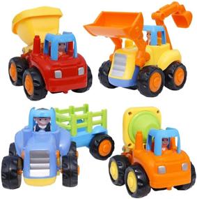 img 4 attached to CifToys Friction Powered Cars: Push and Go Construction Vehicles for 18 Month to 5 Year Old Boys and Girls - Toddler Gift Set of 4 Tractor, Cement Mixer, Bulldozer & Dump Truck