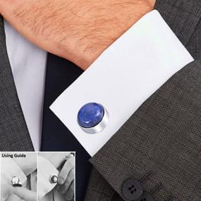img 1 attached to 🔲 FORCEHOLD Natural Stone Button Cover Silver for Men - Substituting Traditional Cuff Links on Tuxedo Shirts - One Pair