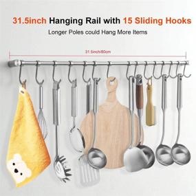 img 3 attached to 🍴 YIHAIXINGWEI Utensil Racks: 31.5-Inch Stainless Steel Kitchen Hanger with Sliding Hooks for Convenient Pot and Pan Storage