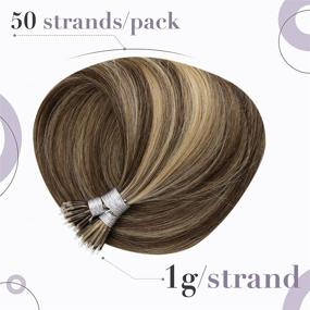 img 1 attached to 👩 Волосы Hetto Blonde Nano Bead: Темно-коричневый #27 с выделенными прядями светлого оттенка, 20 дюймов, прямые нано-волосы предварительно связанные волосы.