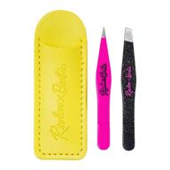 💅 revlon x barbie travel-ready stainless steel mini tweezer set for hair removal and makeup, featuring slant tip & pointed tip tweezers in a convenient travel case logo