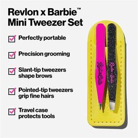 img 2 attached to 💅 Revlon x Barbie Travel-ready Stainless Steel Mini Tweezer Set for Hair Removal and Makeup, featuring Slant Tip & Pointed Tip Tweezers in a Convenient Travel Case