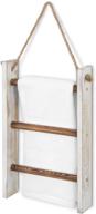 🧺 mygift shabby whitewashed wood and burnt brown bars wall hanging hand towel storage ladder: rustic rope accent логотип