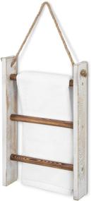 img 4 attached to 🧺 MyGift Shabby Whitewashed Wood and Burnt Brown Bars Wall Hanging Hand Towel Storage Ladder: Rustic Rope Accent