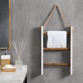 img 2 attached to 🧺 MyGift Shabby Whitewashed Wood and Burnt Brown Bars Wall Hanging Hand Towel Storage Ladder: Rustic Rope Accent