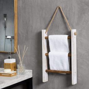 img 3 attached to 🧺 MyGift Shabby Whitewashed Wood and Burnt Brown Bars Wall Hanging Hand Towel Storage Ladder: Rustic Rope Accent