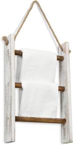 img 1 attached to 🧺 MyGift Shabby Whitewashed Wood and Burnt Brown Bars Wall Hanging Hand Towel Storage Ladder: Rustic Rope Accent