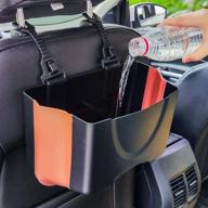🚗 pzoz upgrade hanging car trash can, collapsible portable waterproof garbage bag with clip - small car organizer holder storage pockets container, mini bin for front and back seat accessories (black brown) logo