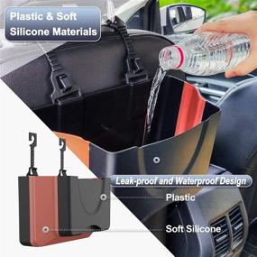 img 1 attached to 🚗 PZOZ Upgrade Hanging Car Trash Can, Collapsible Portable Waterproof Garbage Bag with Clip - Small Car Organizer Holder Storage Pockets Container, Mini Bin for Front and Back Seat Accessories (Black Brown)
