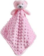 baby comforting security blanket lovey for newborn baby girls infants, minky dot front + sherpa backing with animal face - pink bear logo