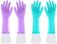 🧤 2 pairs of medium-sized kitchen gloves - reusable long cuff dishwashing cleaning gloves | latex-free, cotton lined (purple+blue) logo