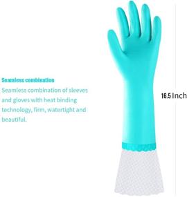 img 1 attached to 🧤 2 Pairs of Medium-Sized Kitchen Gloves - Reusable Long Cuff Dishwashing Cleaning Gloves | Latex-Free, Cotton Lined (Purple+Blue)