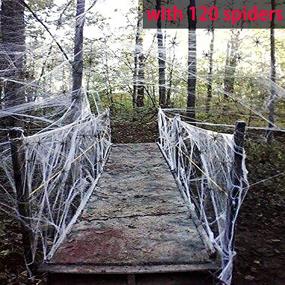 img 4 attached to 🕸️ Spooky Spider Web Decorations for Halloween Party - Moon Boat Fake Cobweb Prop Kit with 1000 sqft Coverage and 120 Spiders