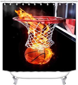 img 1 attached to 🏀 Boys Sports Basketball Shower Curtain Set with Non-Slip Toilet Rugs and Bath Mats - Ignited Basketball Design for Bathroom Décor (H8)