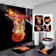 🏀 boys sports basketball shower curtain set with non-slip toilet rugs and bath mats - ignited basketball design for bathroom décor (h8) logo