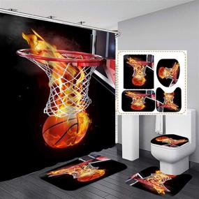 img 4 attached to 🏀 Boys Sports Basketball Shower Curtain Set with Non-Slip Toilet Rugs and Bath Mats - Ignited Basketball Design for Bathroom Décor (H8)