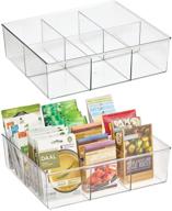 🗄️ mdesign clear plastic 6 compartment divided drawer organizer for kitchen storage - ideal for teas, packets, spices, snacks, food, pantry organization, shelf - 2 pack логотип