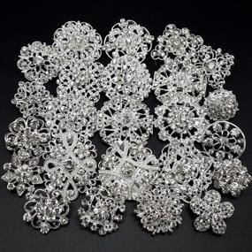 img 3 attached to Sparkle and Elegance: MEEJOA Lot 24pc Clear Rhinestone Crystal Flower Brooches Pins Set - Perfect for DIY Wedding Bouquet & Bridal Accessories