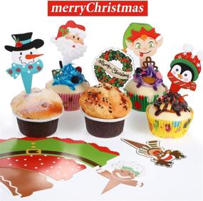 img 1 attached to 🤶 96-Piece Christmas Party Decorations: Santa Claus Snowman Reindeer Elf Penguin Cupcake Toppers & Wrappers – Festive Christmas Tree, Wreath, Gingerbread Hand Cake & Party Supplies