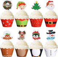 🤶 96-piece christmas party decorations: santa claus snowman reindeer elf penguin cupcake toppers & wrappers – festive christmas tree, wreath, gingerbread hand cake & party supplies logo