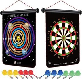 img 4 attached to 🎯 RaboSky Magnetic Dart Board for Kids - Cool Toy Gifts for Boys Ages 6-12+ - Fun Teen Boys Christmas & Birthday Gift Ideas - Safe Party Games - Double-Sided - Includes 12pcs Darts - Space Adventure Theme