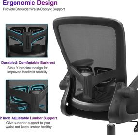 img 3 attached to Clearance Sale: Ergonomic Office Chair with Adjustable Height, Lumbar Support, High Back Mesh, Flip-up Armrests - 300lb Executive Desk Chair for Home Office Use