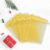 🎁 anznku 50pcs 4 x 6 inch premium sheer drawstring organza bags for candy jewelry party wedding christmas favor gift bags - stunning gold designs! logo