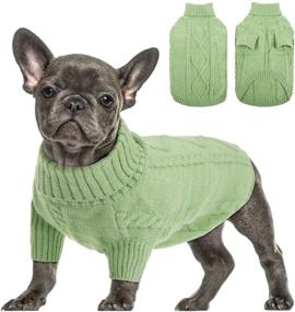 img 4 attached to 🐶 Queenmore Small Dog Pullover Sweater, Cold Weather Cable Knitwear, Turtleneck Thick Warm Clothes for Chihuahua, Bulldog, Dachshund, Pug, Yorkie