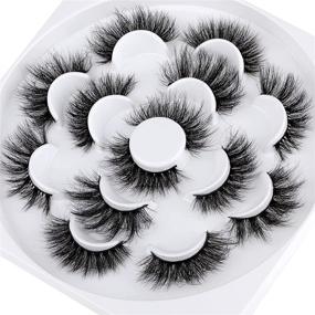 img 4 attached to 🔥 Mink Eyelashes Fluffy Dramatic False Lashes Pack: Wispy Thick 3D Fake Lashes