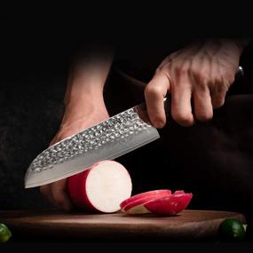 img 2 attached to Роскошный нож GOYNANA SANTOKU: 7-дюймовое ультраострое неклейкое лезвие, японские ножи с рукояткой из эбенового дерева, шеф-нож из дамасской стали 67-слойного кованого чугуна - высокоуглеродистая нержавеющая сталь, включена стильная подарочная коробка