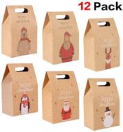 🎁 christmas cookie and candy boxes (12 pack), kraft paper christmas gift treat boxes with xmas favor bags for little toys, party favor supplies, decorations logo