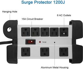 img 3 attached to High Performance Heavy Duty Power Strip Surge Protector - 8 Outlet Workshop Power Strip with 1200 Joules Surge, 6FT Extension Cord and Wide Spaced Outlets