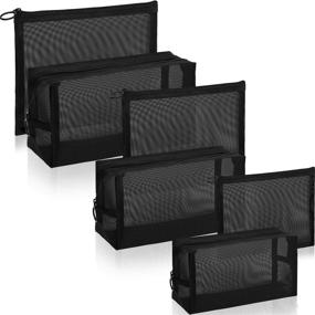 img 4 attached to Black Mesh Cosmetic Bag Set with 6 Pieces: Versatile Travel Makeup Pouches for Home and Office