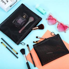 img 1 attached to Black Mesh Cosmetic Bag Set with 6 Pieces: Versatile Travel Makeup Pouches for Home and Office