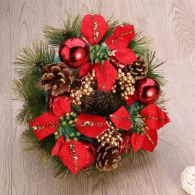 img 3 attached to 🎅 Christmas Door Wreath with Pine Cones, Poinsettia, and Christmas Balls Ornaments - 30cm Red