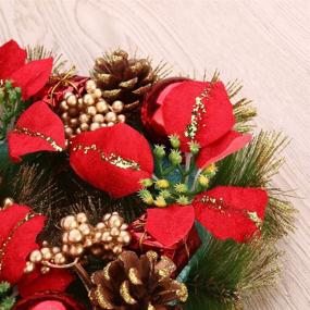 img 2 attached to 🎅 Christmas Door Wreath with Pine Cones, Poinsettia, and Christmas Balls Ornaments - 30cm Red