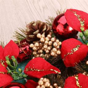 img 1 attached to 🎅 Christmas Door Wreath with Pine Cones, Poinsettia, and Christmas Balls Ornaments - 30cm Red