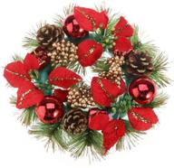 🎅 christmas door wreath with pine cones, poinsettia, and christmas balls ornaments - 30cm red logo