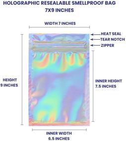 img 3 attached to 120 Pескусовых голографических пакетов с Застежкой-молнией - Миларовые пакеты 7x9 дюймов для хранения продуктов, упаковки товаров, блеска для губ, ресниц, защиты от запаха, а также образцов для аптек.