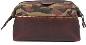 img 4 attached to 🎒 Genuine Leather Canvas Toiletry Bag - Unisex Dopp Kit for Travel (Camo GREEN)