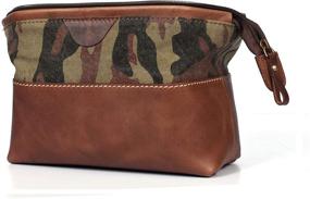 img 3 attached to 🎒 Genuine Leather Canvas Toiletry Bag - Unisex Dopp Kit for Travel (Camo GREEN)