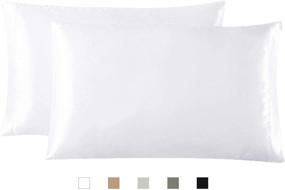 img 4 attached to 🌙 Famous White Satin Pillowcase 2-Pack Set for Hair and Skin, Pure White Satin Pillowcase Set of 2 with Cooling Envelope Closure (Standard Size, 20x26)