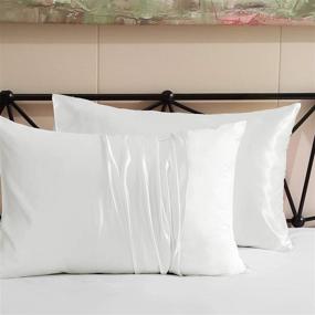 img 3 attached to 🌙 Famous White Satin Pillowcase 2-Pack Set for Hair and Skin, Pure White Satin Pillowcase Set of 2 with Cooling Envelope Closure (Standard Size, 20x26)