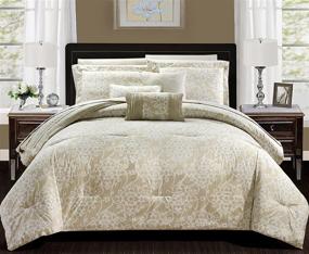 img 3 attached to Chic Home Lea 10 Piece Reversible Comforter Set with Ruffled Pinch Pleat Motif Print – Complete Bedding Set with Sheets, Decorative Pillows, and Shams Included – Queen Size in Beige