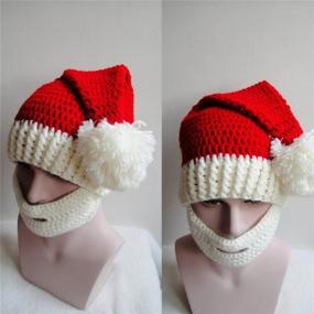 img 2 attached to 🎅 Kafeimali Unisex Christmas Winter Knitted Santa Hat with Beard - Foldaway Bearded Caps for Festive Fun!