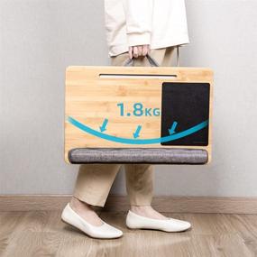 img 1 attached to SKYZONAL Lap Desk: Bamboo Workspace Organizer with Cushion and Tablet/Phone Holder, Ideal for Bed, Sofa, Couch, Floor