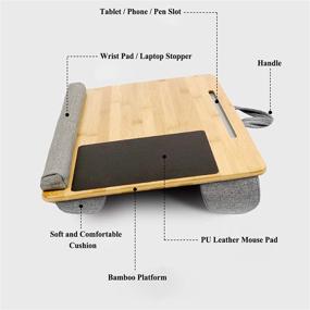 img 2 attached to SKYZONAL Lap Desk: Bamboo Workspace Organizer with Cushion and Tablet/Phone Holder, Ideal for Bed, Sofa, Couch, Floor