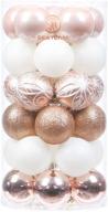 🎄 sea team 60mm/2.36" decorative shatterproof christmas ornaments set - 30-pack in rose gold & white glittering designs логотип