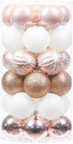 img 4 attached to 🎄 Sea Team 60mm/2.36" Decorative Shatterproof Christmas Ornaments Set - 30-Pack in Rose Gold & White Glittering Designs